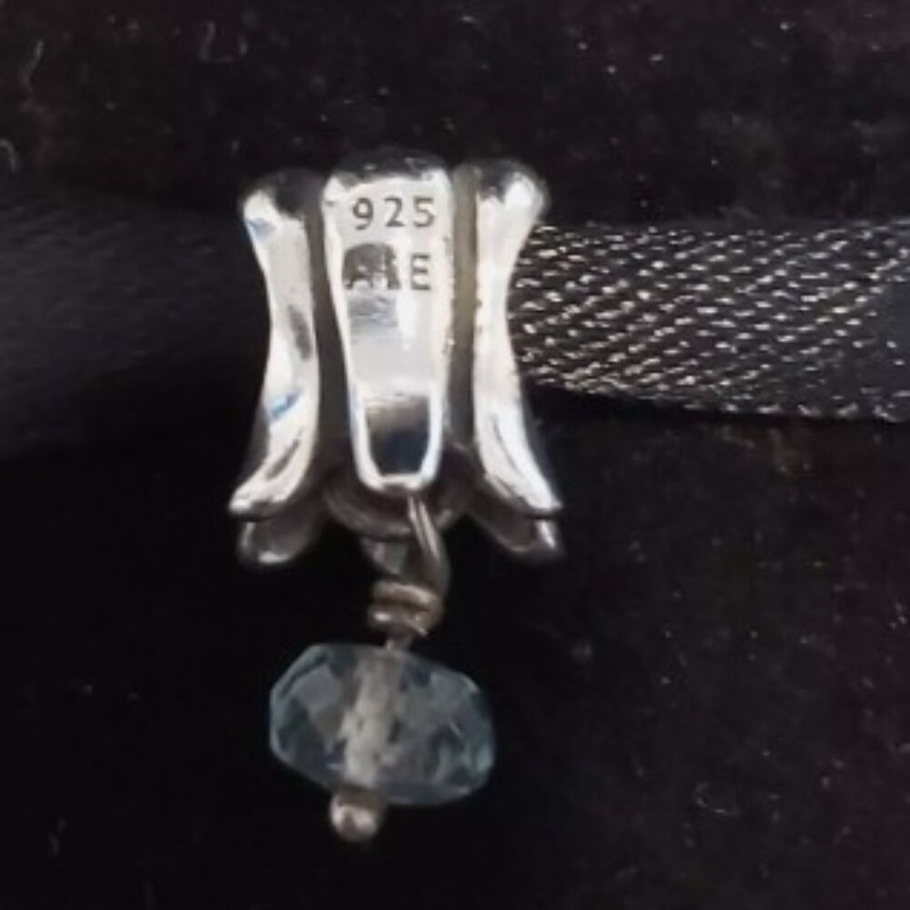 AUTH PANDORA Sterling Silver *RETIRED & RARE* Tulip w/blue Aquamarine 790248AQ